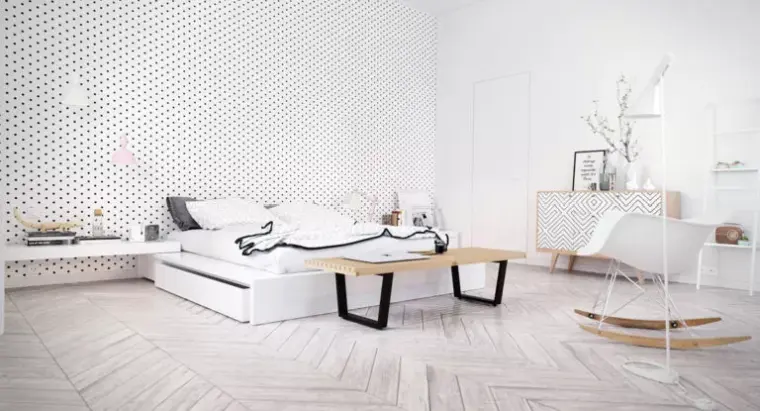 dormitorio con papel de pared original