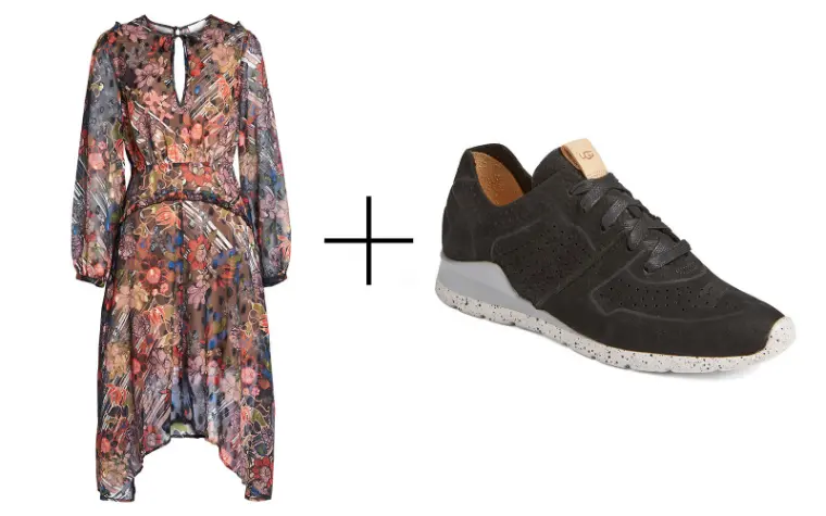 innovative combination: black sneakers with dress