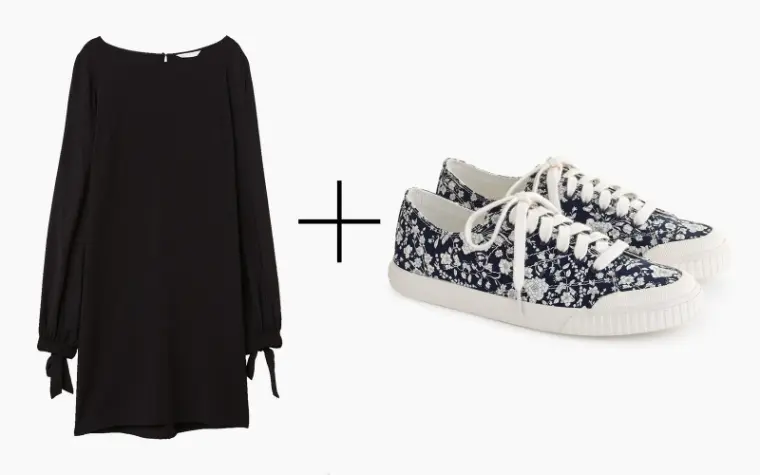 stylish combinations: dress with patterned sneakers