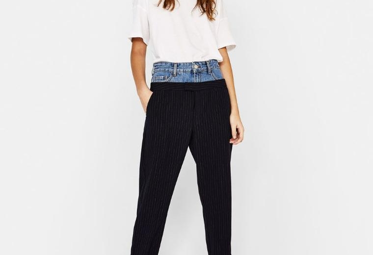 jeans de doble cintura original diseño combinando colores
