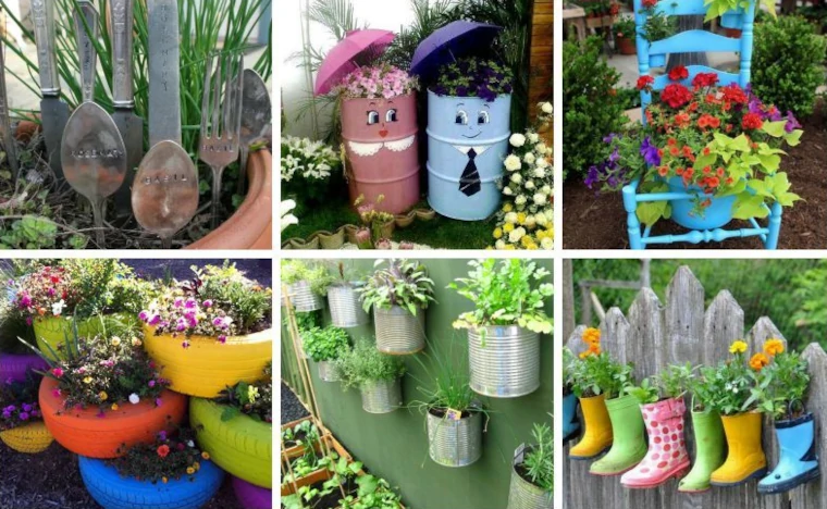 decorar jardim com materiais reciclados