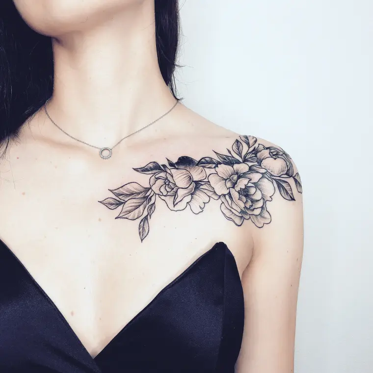 rosas tatuadas en la clavicula