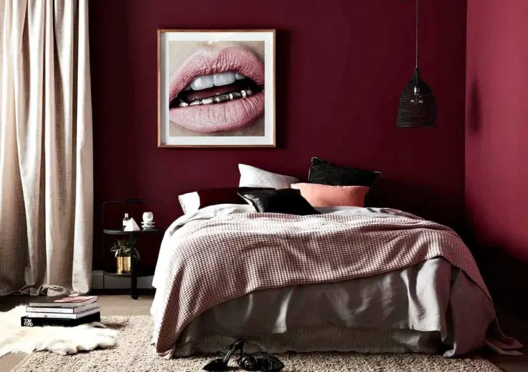 color borgoña para las paredes del dormitorio