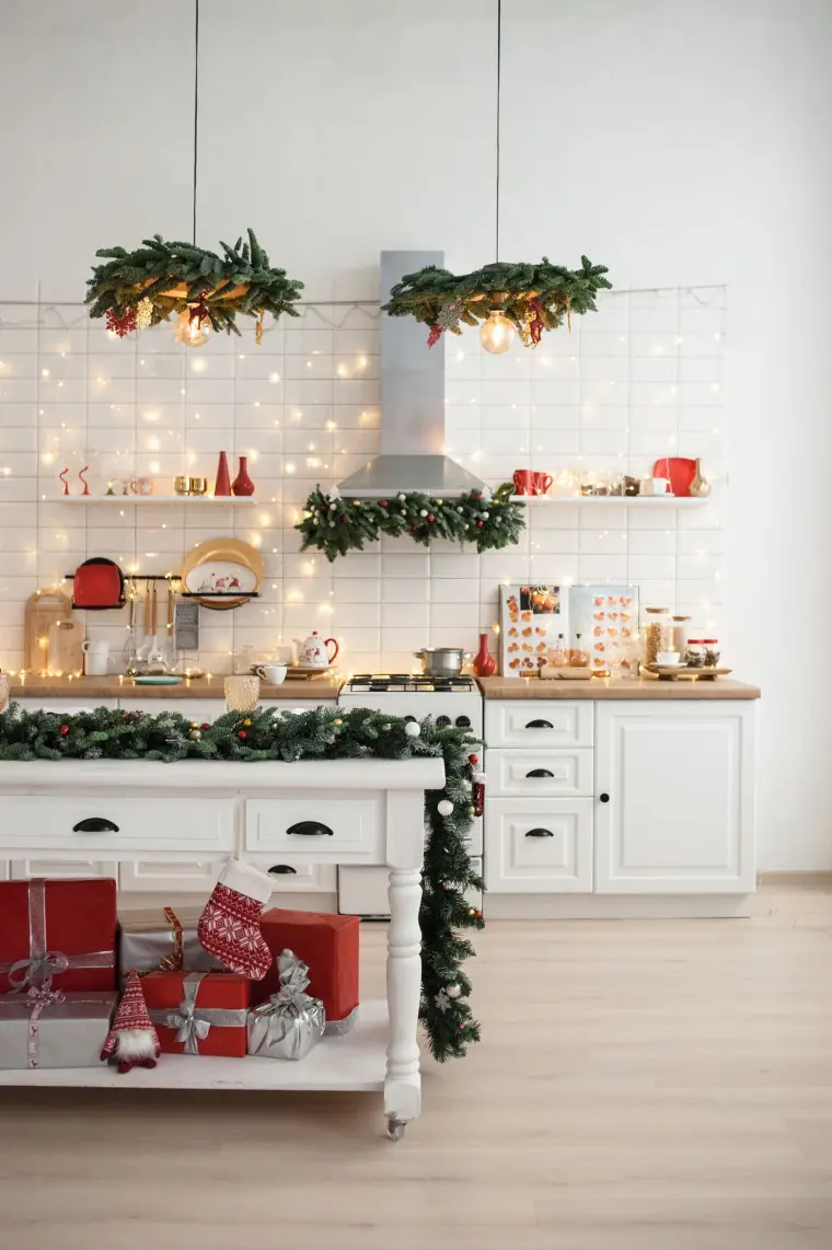 interior moderno cocina decorada navidad